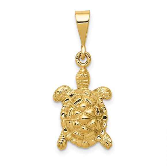 10k Yellow Gold Solid Polished Open-Backed Sea Turtle Charm